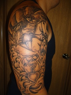 Black and Grey Half Sleeve Tattoo Design Picture