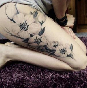 Black and White Cherry Blossom Tattoo Design Picture