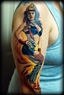 Firefighter Pin Up Girl Tattoo Design Picture