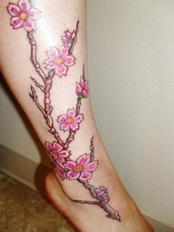 Cherry Blossom Tattoo Design on Leg Picture