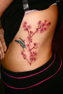 Cherry Blossom and Butterfly Tattoo Design Picture