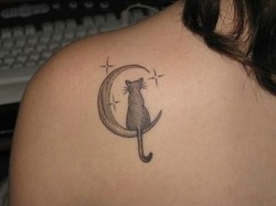 Cat and Moon Tattoo Design Picture