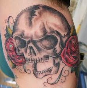 Skull and Rose Flowers Tattoo Design Picture