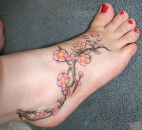 Cherry Blossom Tattoo Design on Foot Picture