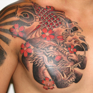 Koi Fish and Dragon Tattoo Design Picture