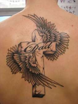 Cross with Angel Wings Tattoo Design Picture