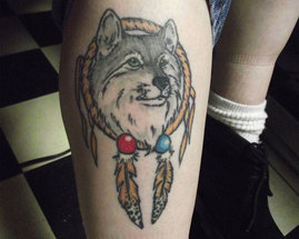 Dreamcatcher and Wolf Tattoo Design Picture