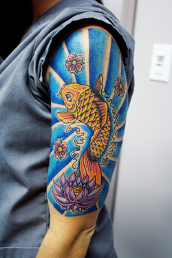 Half Sleeve Koi Fish Tattoo Design Picture
