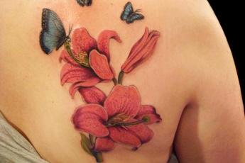 Lily and Butterfly Tattoo Design Picture