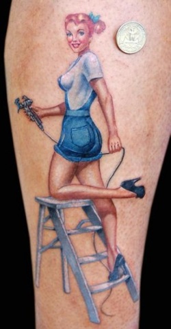 Old Fashioned Pin Up Girl Tattoo Design Picture