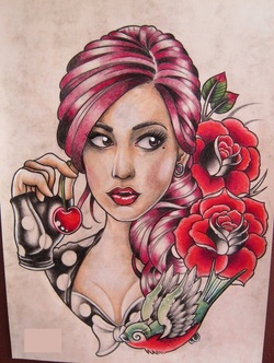 New School Pin Up Girl Tattoo Design Picture