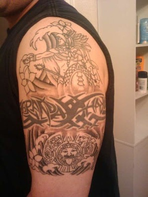 Half sleeve aztec tattoo design picture